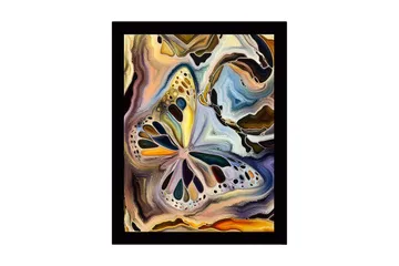 Inramad Canvastavla i trä - 41x56 cm - Färgglad fjäril i abstrakt komposition - Guld / Blå / Svart - Inredning - Tavlor & posters - Canvastavla