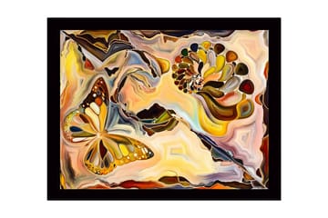 Inramad Canvastavla i trä - 41x56 cm - Färgglad fjäril i en abstrakt komposition med snäckformade element - Guld / Orange / Brun - Inredning - Tavlor & posters - Canvastavla