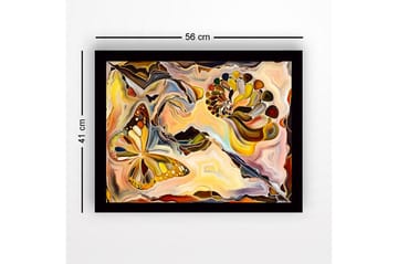 Inramad Canvastavla i trä - 41x56 cm - Färgglad fjäril i en abstrakt komposition med snäckformade element - Guld / Orange / Brun - Inredning - Tavlor & posters - Canvastavla