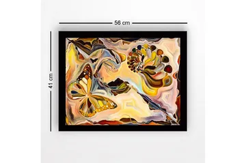 Inramad Canvastavla i trä - 41x56 cm - Färgglad fjäril i en abstrakt komposition med snäckformade element - Guld / Orange / Brun - Inredning - Tavlor & posters - Canvastavla