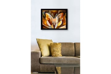 Inramad Canvastavla i trä - 41x56 cm - Färgglad fjäril med abstrakta former - Guld / Brun / Vit - Inredning - Tavlor & posters - Canvastavla
