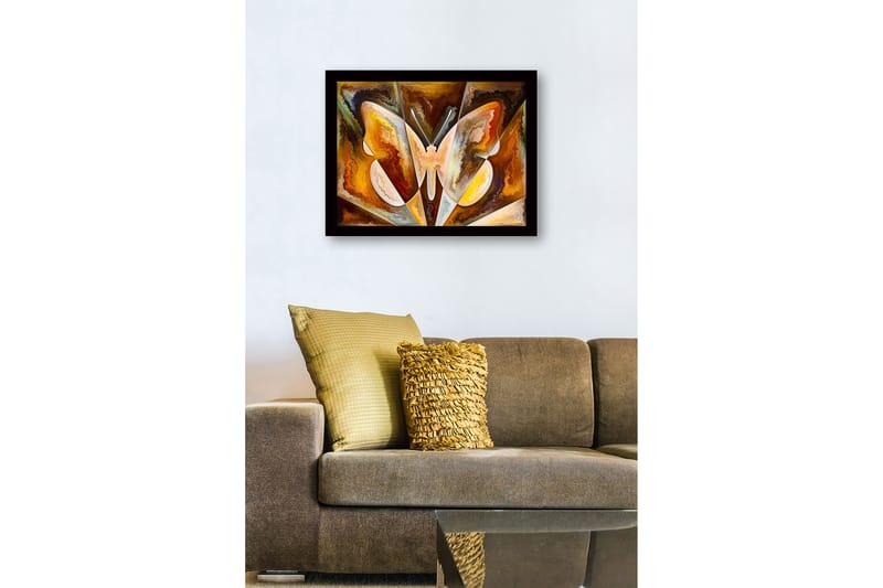 Inramad Canvastavla i trä - 41x56 cm - Färgglad fjäril med abstrakta former - Guld / Brun / Vit - Inredning - Tavlor & posters - Canvastavla