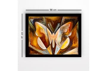 Inramad Canvastavla i trä - 41x56 cm - Färgglad fjäril med abstrakta former - Guld / Brun / Vit - Inredning - Tavlor & posters - Canvastavla