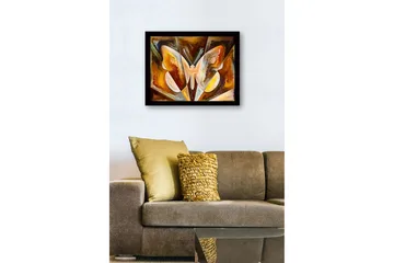 Inramad Canvastavla i trä - 41x56 cm - Färgglad fjäril med abstrakta former - Guld / Brun / Vit - Inredning - Tavlor & posters - Canvastavla