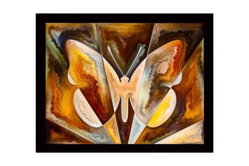 Inramad Canvastavla i trä - 41x56 cm - Färgglad fjäril med abstrakta former - Guld / Brun / Vit - Inredning - Tavlor & posters - Canvastavla