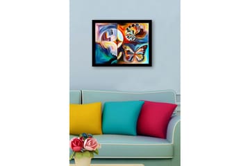 Inramad Canvastavla i trä - 41x56 cm - Färgglad fjäril med abstrakta former och mönster - Blå / Orange / Vit - Inredning - Tavlor & posters - Canvastavla