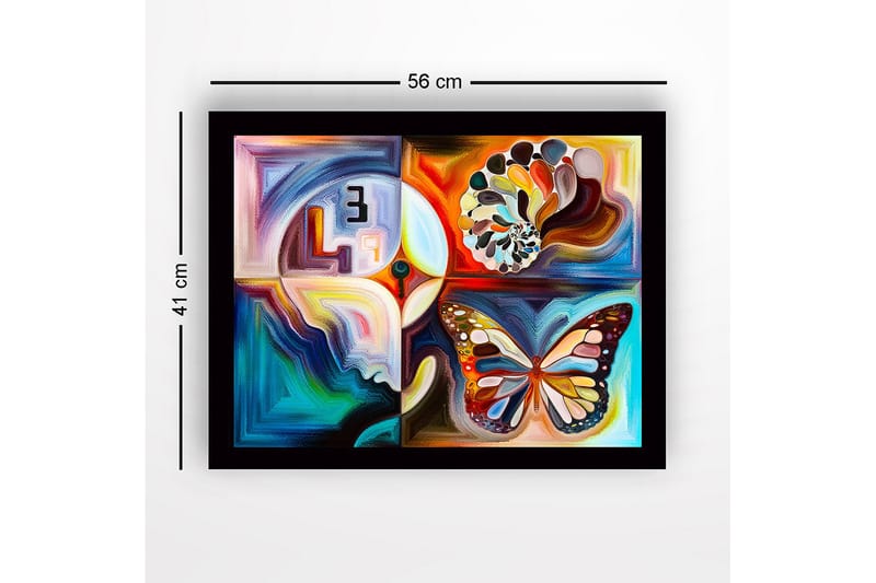 Inramad Canvastavla i trä - 41x56 cm - Färgglad fjäril med abstrakta former och mönster - Blå / Orange / Vit - Inredning - Tavlor & posters - Canvastavla