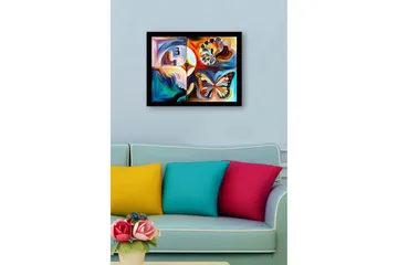 Inramad Canvastavla i trä - 41x56 cm - Färgglad fjäril med abstrakta former och mönster - Blå / Orange / Vit - Inredning - Tavlor & posters - Canvastavla