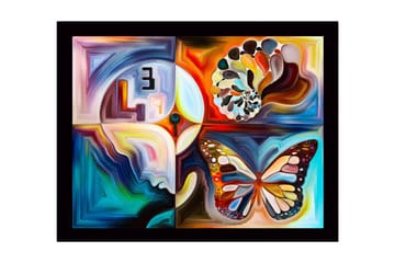 Inramad Canvastavla i trä - 41x56 cm - Färgglad fjäril med abstrakta former och mönster - Blå / Orange / Vit - Inredning - Tavlor & posters - Canvastavla
