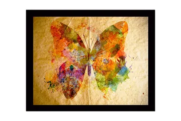 Inramad Canvastavla i trä - 41x56 cm - Färgglad fjäril med abstrakta mönster - Orange / Grön / Lila - Inredning - Tavlor & posters - Canvastavla
