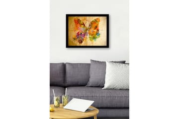 Inramad Canvastavla i trä - 41x56 cm - Färgglad fjäril med abstrakta mönster - Orange / Grön / Lila - Inredning - Tavlor & posters - Canvastavla