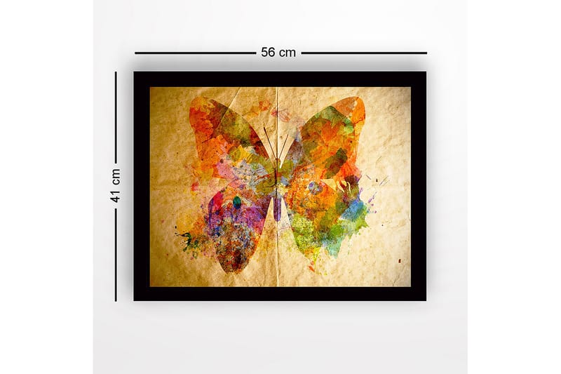 Inramad Canvastavla i trä - 41x56 cm - Färgglad fjäril med abstrakta mönster - Orange / Grön / Lila - Inredning - Tavlor & posters - Canvastavla