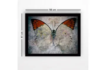 Inramad Canvastavla i trä - 41x56 cm - Färgglad fjäril med blommotiv - Orange / Ljusgrå / Grön - Inredning - Tavlor & posters - Canvastavla