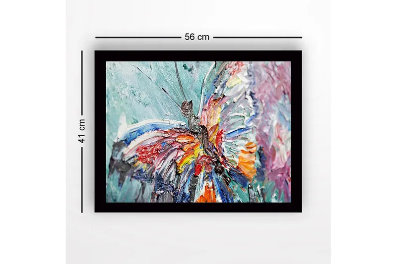 Inramad Canvastavla i trä - 41x56 cm - Färgglad fjäril med detaljerad textur - Blå / Röd / Orange - Inredning - Tavlor & posters - Canvastavla