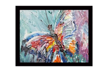 Inramad Canvastavla i trä - 41x56 cm - Färgglad fjäril med detaljerad textur - Blå / Röd / Orange - Inredning - Tavlor & posters - Canvastavla