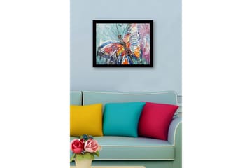 Inramad Canvastavla i trä - 41x56 cm - Färgglad fjäril med detaljerad textur - Blå / Röd / Orange - Inredning - Tavlor & posters - Canvastavla
