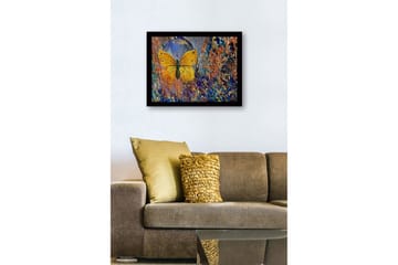 Inramad Canvastavla i trä - 41x56 cm - Färgglad fjäril med detaljerad textur i bakgrunden - Guld / Blå / Orange - Inredning - Tavlor & posters - Canvastavla