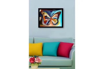 Inramad Canvastavla i trä - 41x56 cm - Färgglad fjäril med detaljerade mönster - Blå / Orange / Gul - Inredning - Tavlor & posters - Canvastavla