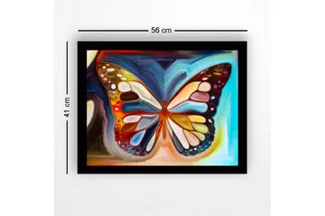 Inramad Canvastavla i trä - 41x56 cm - Färgglad fjäril med detaljerade mönster - Blå / Orange / Gul - Inredning - Tavlor & posters - Canvastavla