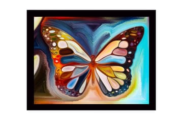 Inramad Canvastavla i trä - 41x56 cm - Färgglad fjäril med detaljerade mönster - Blå / Orange / Gul - Inredning - Tavlor & posters - Canvastavla
