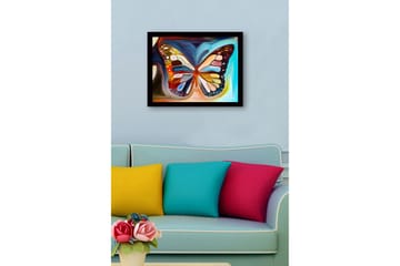 Inramad Canvastavla i trä - 41x56 cm - Färgglad fjäril med detaljerade mönster - Blå / Orange / Gul - Inredning - Tavlor & posters - Canvastavla