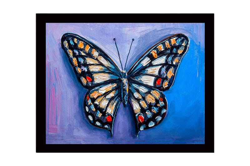 Inramad Canvastavla i trä - 41x56 cm - Färgglad fjäril med detaljerade vingar - Blå / Orange / Svart - Inredning - Tavlor & posters - Canvastavla
