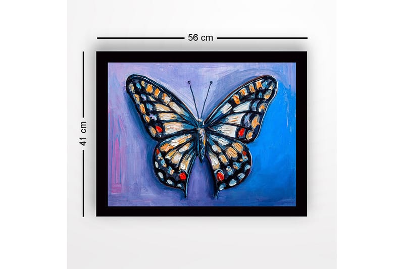 Inramad Canvastavla i trä - 41x56 cm - Färgglad fjäril med detaljerade vingar - Blå / Orange / Svart - Inredning - Tavlor & posters - Canvastavla