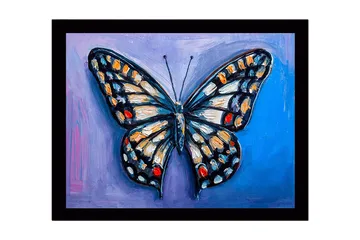 Inramad Canvastavla i trä - 41x56 cm - Färgglad fjäril med detaljerade vingar - Blå / Orange / Svart - Inredning - Tavlor & posters - Canvastavla