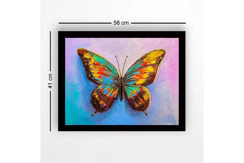 Inramad Canvastavla i trä - 41x56 cm - Färgglad fjäril med detaljerade vingar - Guld / Brun / Turkos - Inredning - Tavlor & posters - Canvastavla