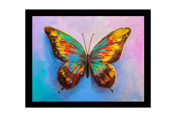 Inramad Canvastavla i trä - 41x56 cm - Färgglad fjäril med detaljerade vingar - Guld / Brun / Turkos - Inredning - Tavlor & posters - Canvastavla