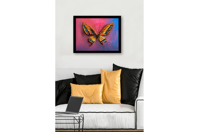 Inramad Canvastavla i trä - 41x56 cm - Färgglad fjäril med detaljerade vingar - Orange / Blå / Rosa - Inredning - Tavlor & posters - Canvastavla