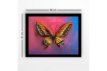 Inramad Canvastavla i trä - 41x56 cm - Färgglad fjäril med detaljerade vingar - Orange / Blå / Rosa - Inredning - Tavlor & posters - Canvastavla