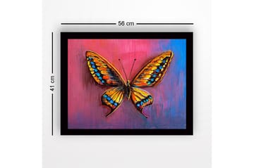 Inramad Canvastavla i trä - 41x56 cm - Färgglad fjäril med detaljerade vingar - Orange / Blå / Rosa - Inredning - Tavlor & posters - Canvastavla