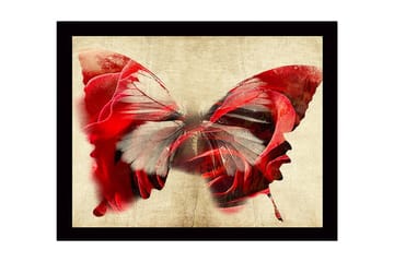 Inramad Canvastavla i trä - 41x56 cm - Färgglad fjäril med inslag av ansikten - Röd / Grå / Beige - Inredning - Tavlor & posters - Canvastavla