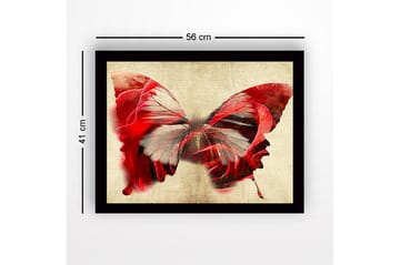Inramad Canvastavla i trä - 41x56 cm - Färgglad fjäril med inslag av ansikten - Röd / Grå / Beige - Inredning - Tavlor & posters - Canvastavla