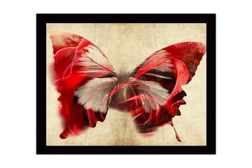 Inramad Canvastavla i trä - 41x56 cm - Färgglad fjäril med inslag av ansikten - Röd / Grå / Beige - Inredning - Tavlor & posters - Canvastavla