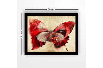 Inramad Canvastavla i trä - 41x56 cm - Färgglad fjäril med inslag av ansikten - Röd / Grå / Beige - Inredning - Tavlor & posters - Canvastavla