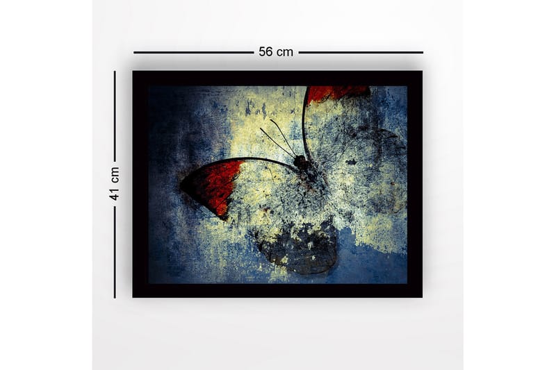 Inramad Canvastavla i trä - 41x56 cm - Färgglad fjäril med röda vingar - Röd / Blå / Gul - Inredning - Tavlor & posters - Canvastavla