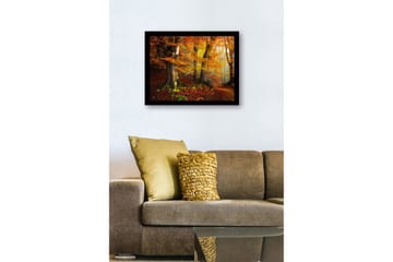 Inramad Canvastavla i trä - 41x56 cm - Färgglad höstskog med gyllene och orange lövverk - Orange / Gult / Grönt - Inredning - Tavlor & posters - Canvastavla