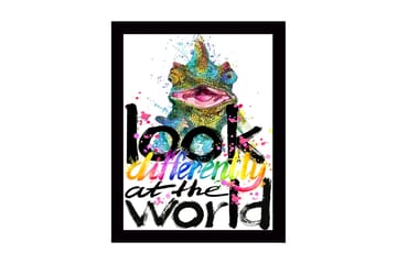 Inramad Canvastavla i trä - 41x56 cm - Färgglad kameleont med inspirerande text - Grön / Rosa / Gul - Inredning - Tavlor & posters - Canvastavla