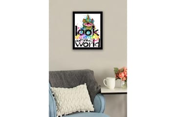 Inramad Canvastavla i trä - 41x56 cm - Färgglad kameleont med inspirerande text - Grön / Rosa / Gul - Inredning - Tavlor & posters - Canvastavla