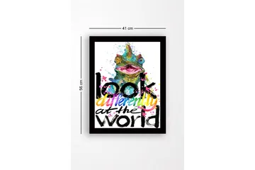 Inramad Canvastavla i trä - 41x56 cm - Färgglad kameleont med inspirerande text - Grön / Rosa / Gul - Inredning - Tavlor & posters - Canvastavla