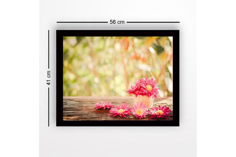 Inramad Canvastavla i trä - 41x56 cm - Färgglad korg med blommor - Rosa / Gult / Grönt - Inredning - Tavlor & posters - Canvastavla