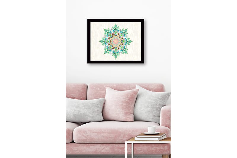 Inramad Canvastavla i trä - 41x56 cm - Färgglad mandala med intrikata mönster - Grön / Rosa / Blå - Inredning - Tavlor & posters - Canvastavla