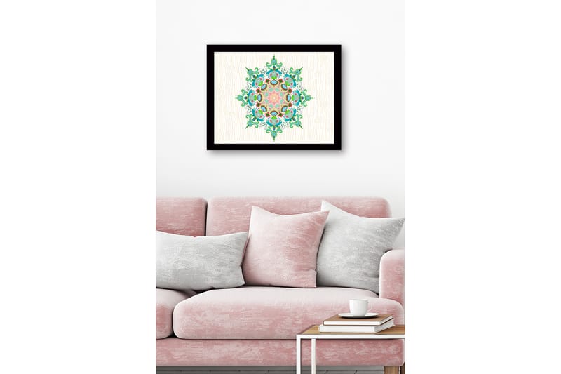 Inramad Canvastavla i trä - 41x56 cm - Färgglad mandala med intrikata mönster - Grön / Rosa / Blå - Inredning - Tavlor & posters - Canvastavla