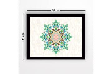 Inramad Canvastavla i trä - 41x56 cm - Färgglad mandala med intrikata mönster - Grön / Rosa / Blå - Inredning - Tavlor & posters - Canvastavla