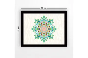 Inramad Canvastavla i trä - 41x56 cm - Färgglad mandala med intrikata mönster - Grön / Rosa / Blå - Inredning - Tavlor & posters - Canvastavla