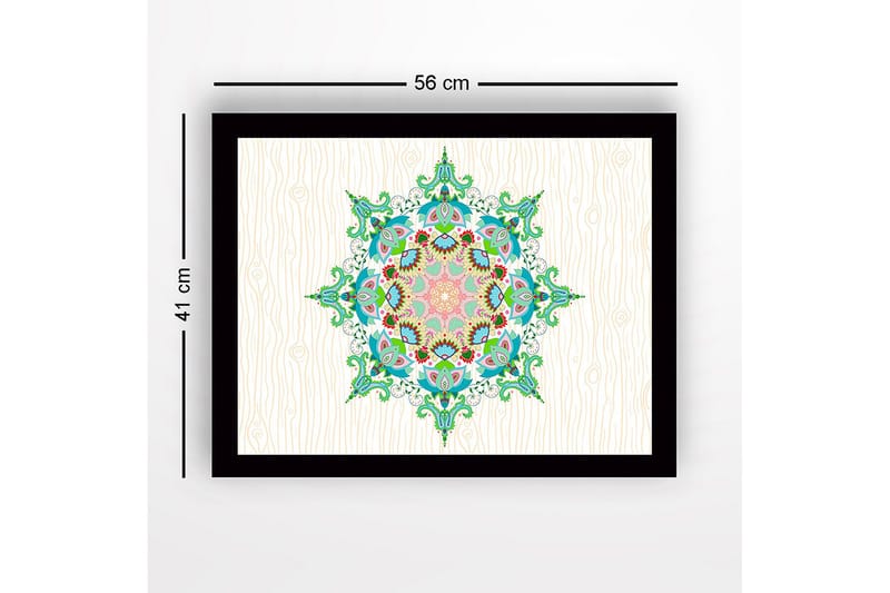 Inramad Canvastavla i trä - 41x56 cm - Färgglad mandala med intrikata mönster - Grön / Rosa / Blå - Inredning - Tavlor & posters - Canvastavla