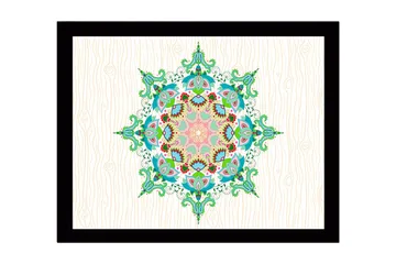 Inramad Canvastavla i trä - 41x56 cm - Färgglad mandala med intrikata mönster - Grön / Rosa / Blå - Inredning - Tavlor & posters - Canvastavla
