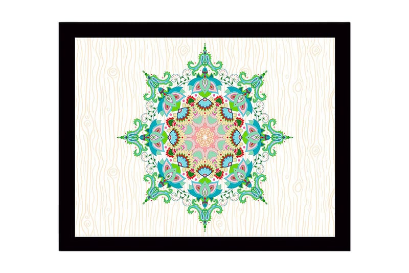Inramad Canvastavla i trä - 41x56 cm - Färgglad mandala med intrikata mönster, Grön / Rosa / Blå